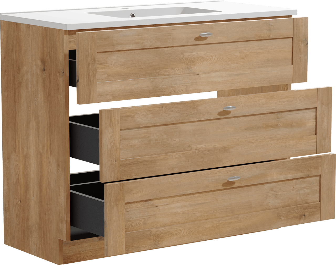 Linie Classo staand badkamermeubel 100 x 46 cm natuur eik met Vano enkele wastafel in composietmarmer mat wit