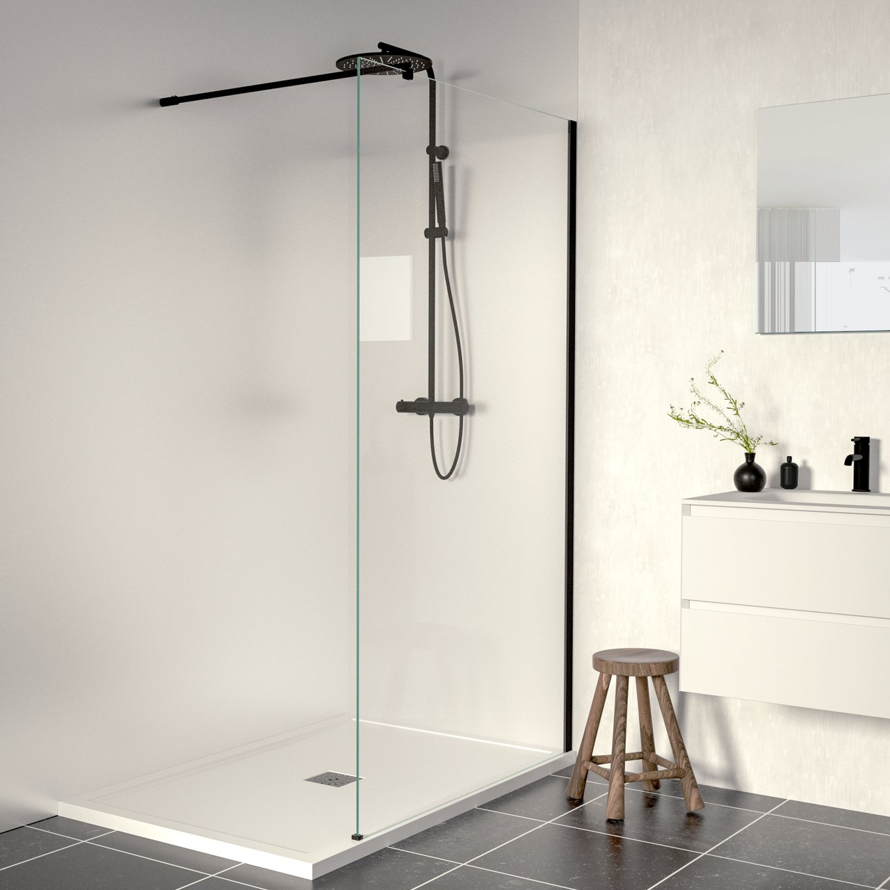 Linie Walk-In Walk-In Dusche: 120 x 200 cm, Klarglas, Schwarzes Profil, matt