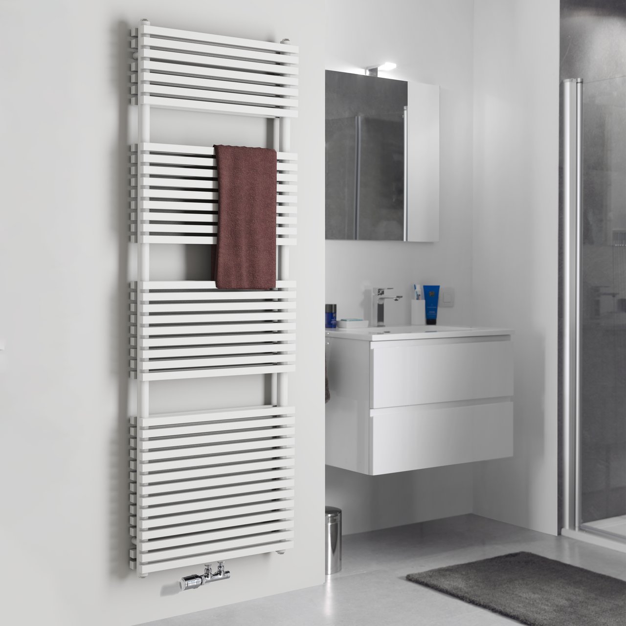 Vipera Vesuvio sèche-serviettes double 60 x 180 cm chauffage électrique Blanc Brillant raccordements latéral et central possibles 2.500W, résistance incluse