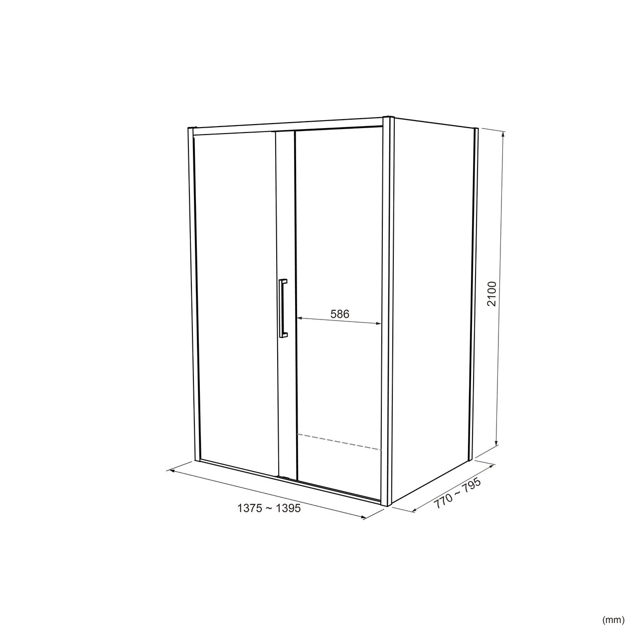 Balmani Senses Design Eckdusche: Schiebetür (Links) mit fixierte Seitenwand, 140 x 80 cm, Klarglas mit mattiertem Streifen, Profil Schwarz matt, inklusive Coating