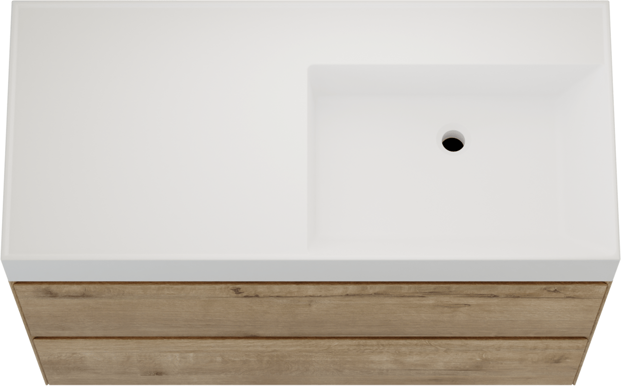 Balmani Mitra Compact hängendes Möbelstück Set: 100 x 46 cm, Eiche Rau, mit Argila Waschtisch rechts Marmorkomposit Weiβ matt