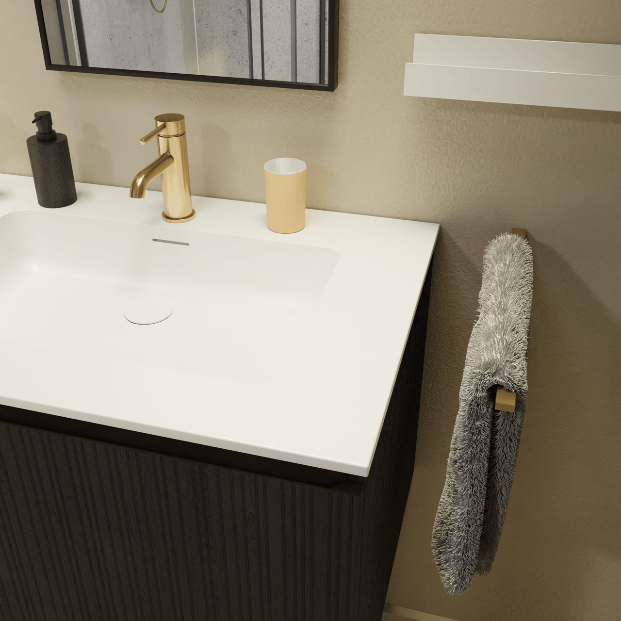 Storke Ribs meuble sous-lavabo suspendu 75 x 52 cm chêne noir 2 tiroirs