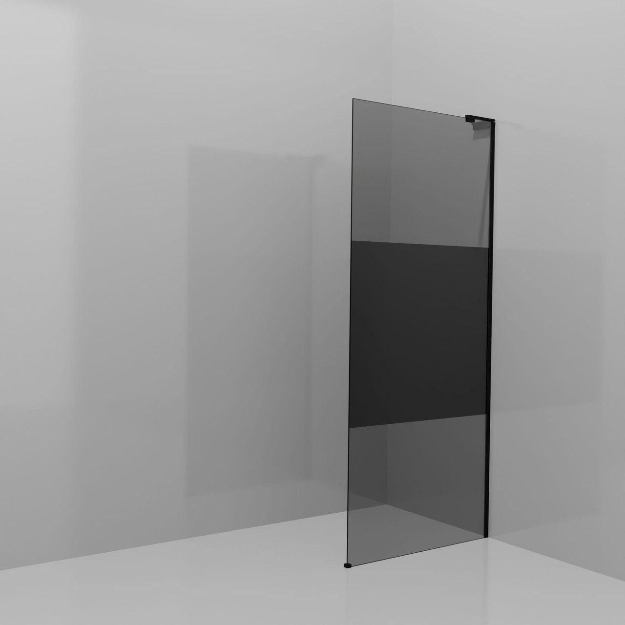 Balmani Modular inloopdouche: 90 x 200 cm, Rookglas met matte strook met coating, Mat zwarte profielen met L-Shape