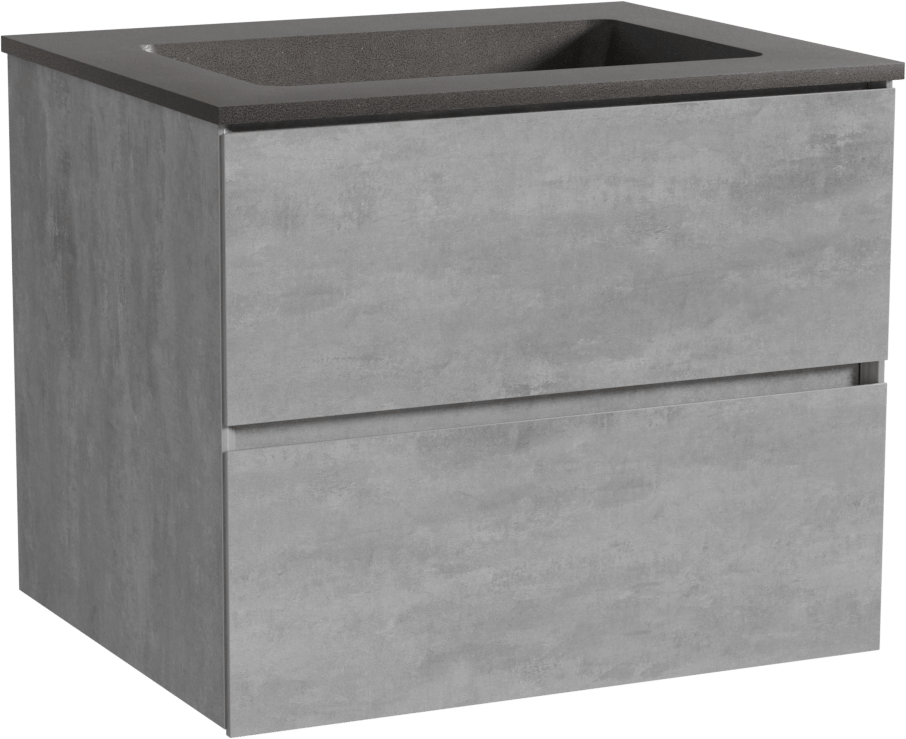 Storke Edge meuble salle de bains suspendu 65 x 52 cm béton gris foncé avec Scuro plan simple en quartz noir mat