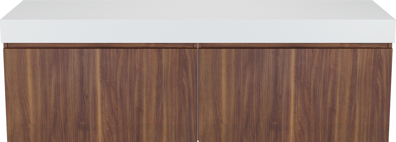 Balmani Sfera by Lucida zwevend badmeubel 180 x 55 cm amerikaans notenhout met Dominus enkel of dubbel wastafelblad in solid surface mat wit