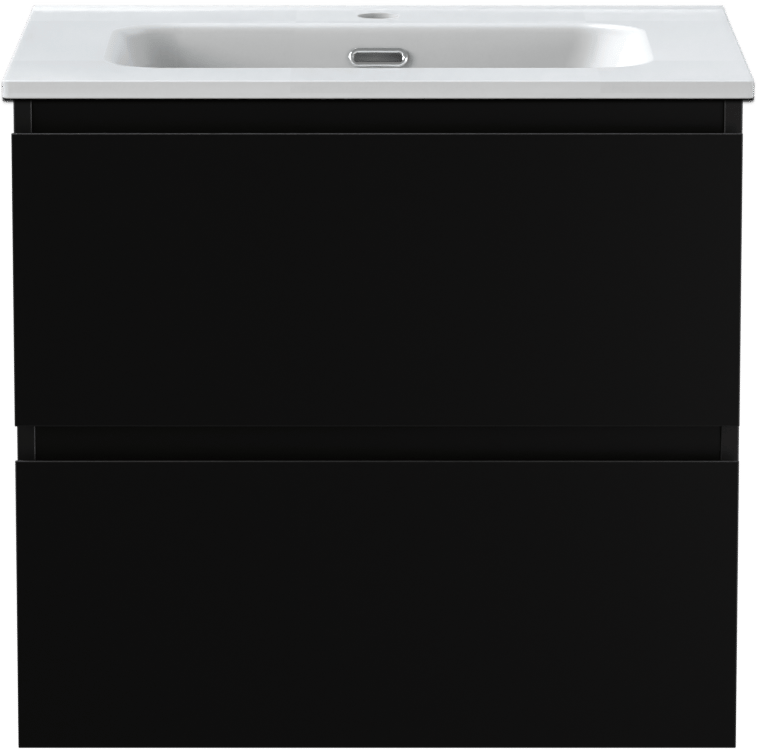 Linie Lado meuble salle de bains suspendu 60 x 46 cm noir mat avec Baro plan simple en porcelaine blanc mat