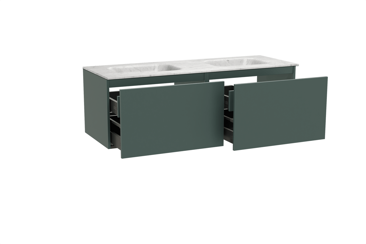 Balmani Sfera by Lucida meuble salle de bains suspendu 150 x 55 cm forest avec Tablo Arcato double vasque en marbre carrara