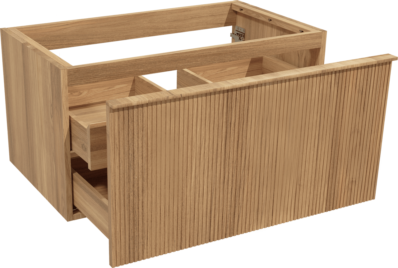 Balmani Forma zwevende wastafelonderkast 90 x 55 cm teakhout 2 lades vert. sym. groef