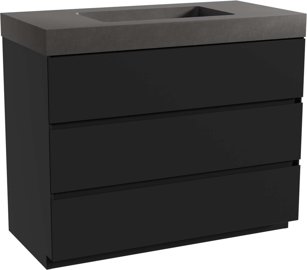 Storke Edge freistehendes Möbelstück Set: 105 x 52 cm, Schwarz matt, mit Scuro High Einzelwaschtisch, Quarz Schwarz matt