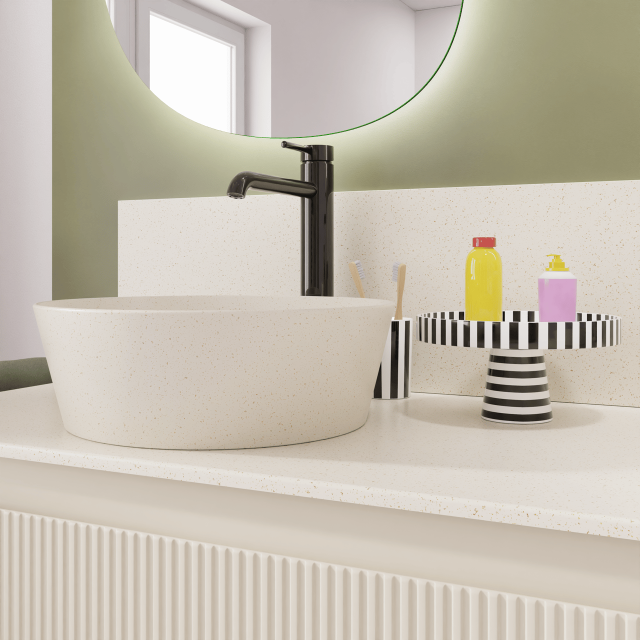 Storke Cona Aufsatzwaschbecken Beige Granita Solid Surface rund Ø 36 cm