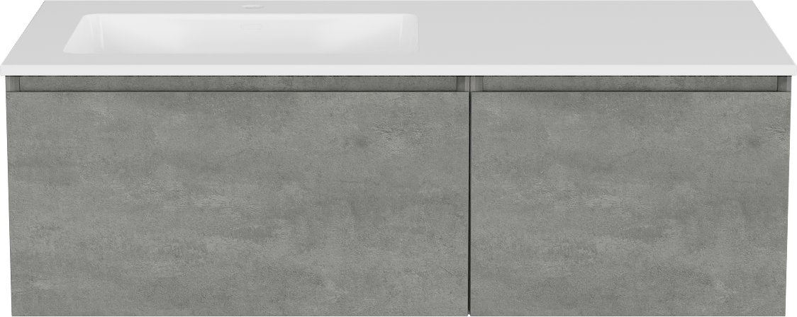 Storke Edge meuble salle de bains suspendu 110 x 52 cm béton gris foncé avec Bilia plan vasque asymétrique à gauche en marbre composite blanc brillant