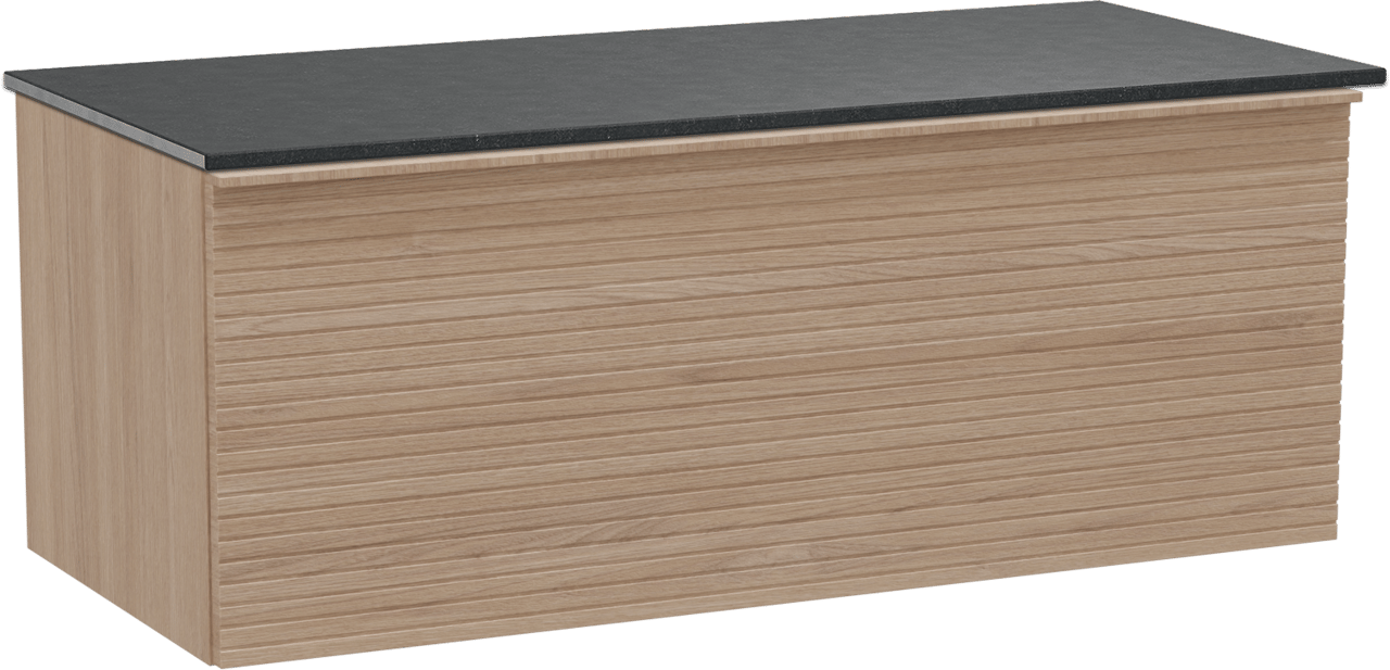 Balmani Forma meuble salle de bains suspendu 120 x 55 cm chêne naturel avec Stretto tablette simple en granit noir, Nervure droite symétrique horizontale