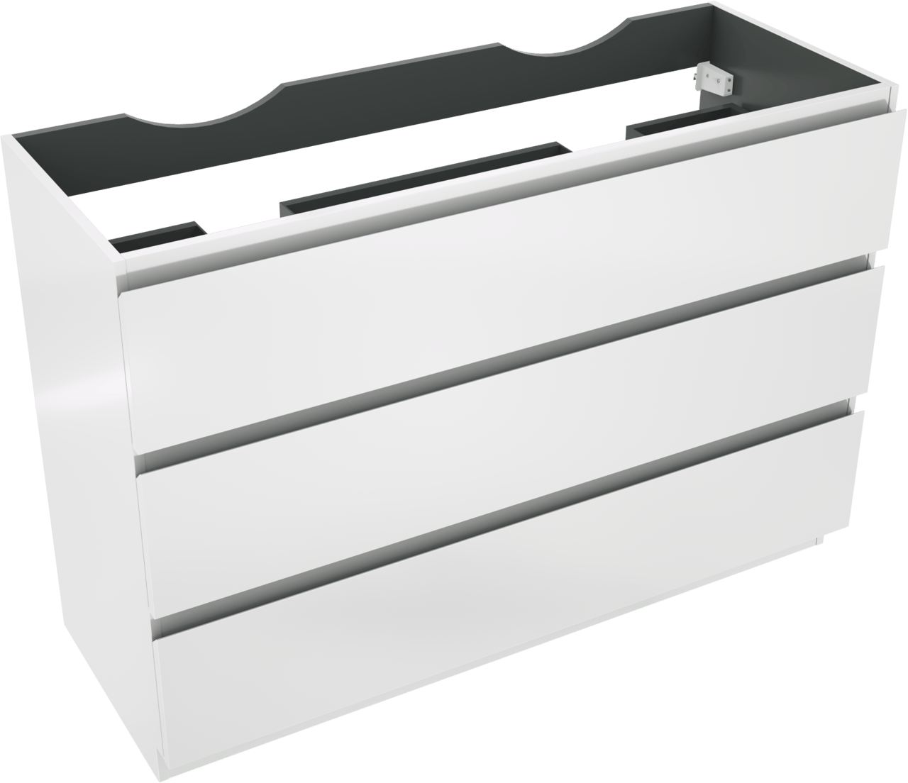 Linie Lado staande wastafelonderkast 120 x 46 cm Hoogglans Wit 3 lades 2 sifonuitsparingen