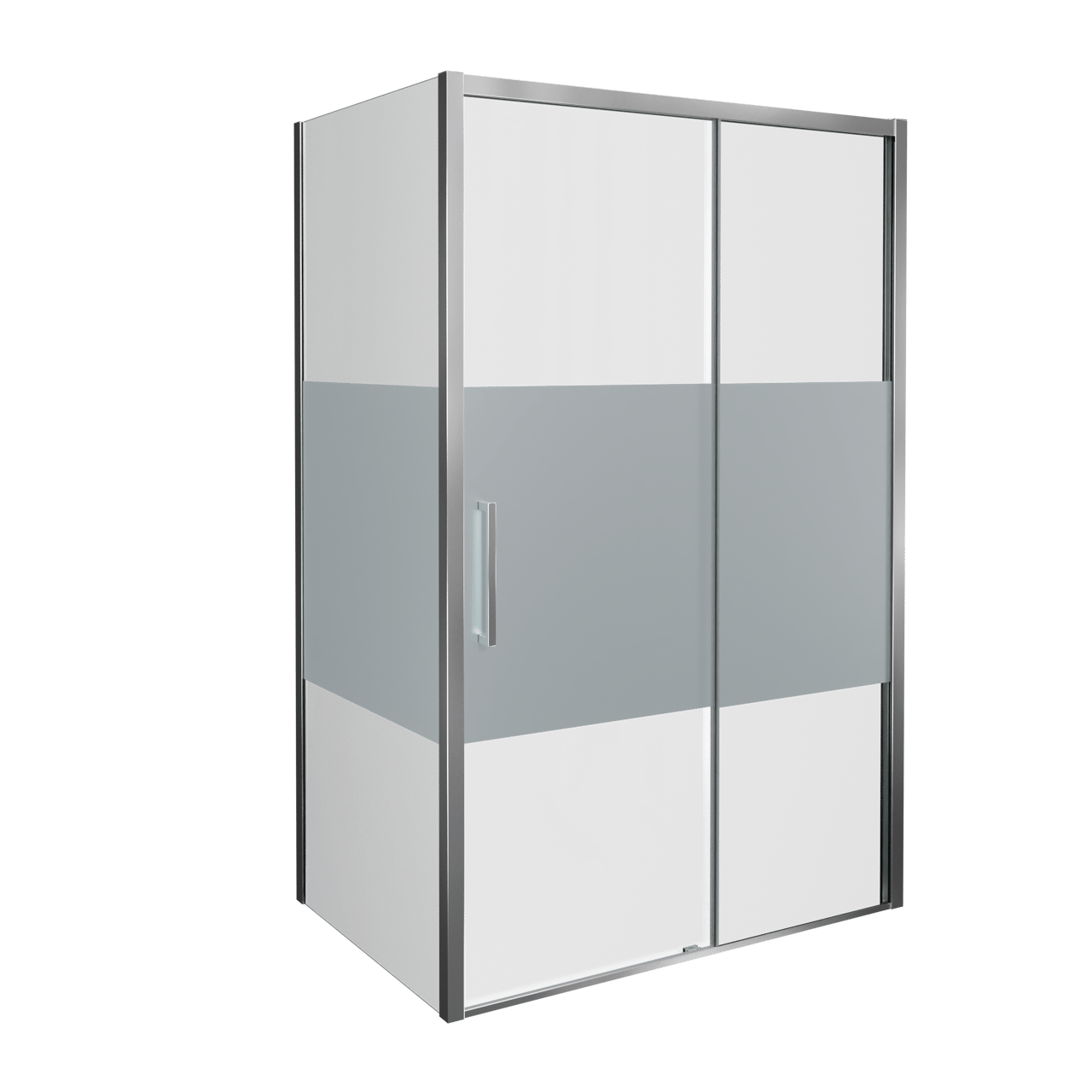 Balmani Senses Design douchehoek met rechtse schuifdeur en vaste zijwand, 120 x 90 cm, Helder glas met matte strook, Glanzend chroom profielen, met coating