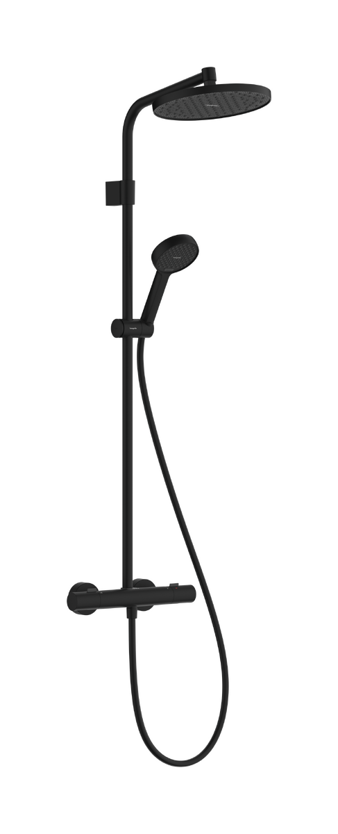 Hansgrohe Activera S 240 Regendusche Duschsystem mit Thermostatbatterie: Wandmontage, Schwarz Matt