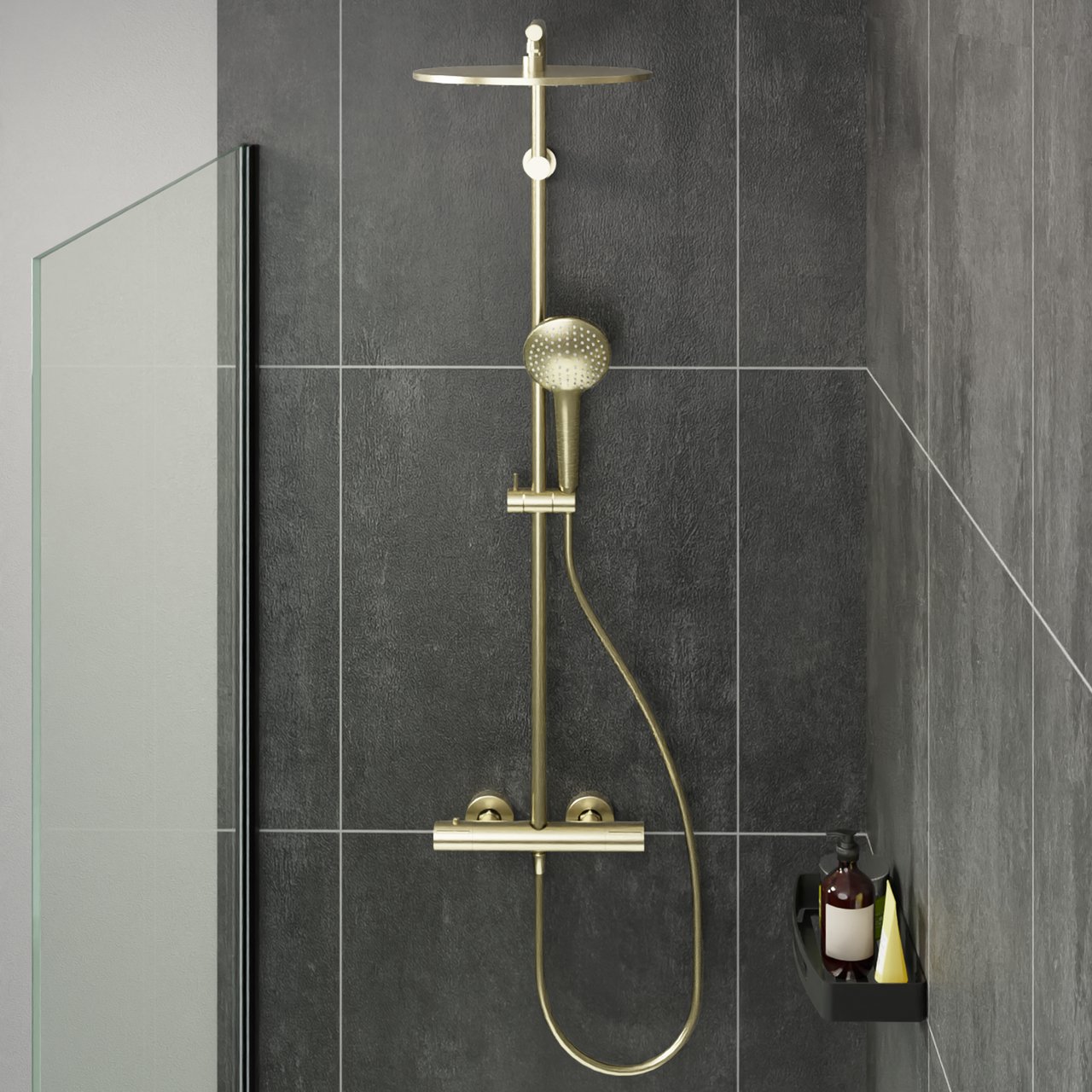 Blaufoss Round 300 colonne de douche de pluie robinet thermostatique Brushed Champagne Gold