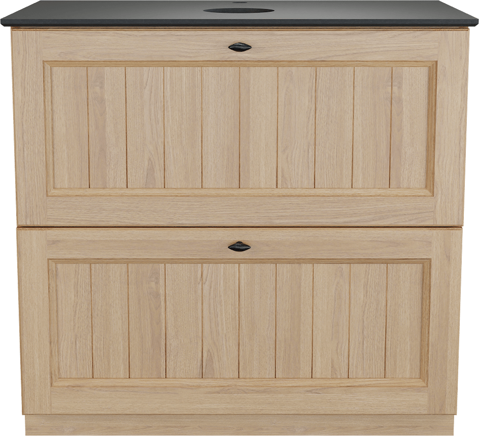 Balmani Lemon staand badkamermeubel 90 x 55 cm, fineer natuur eik met Facetta enkel tablet in graniet zwart