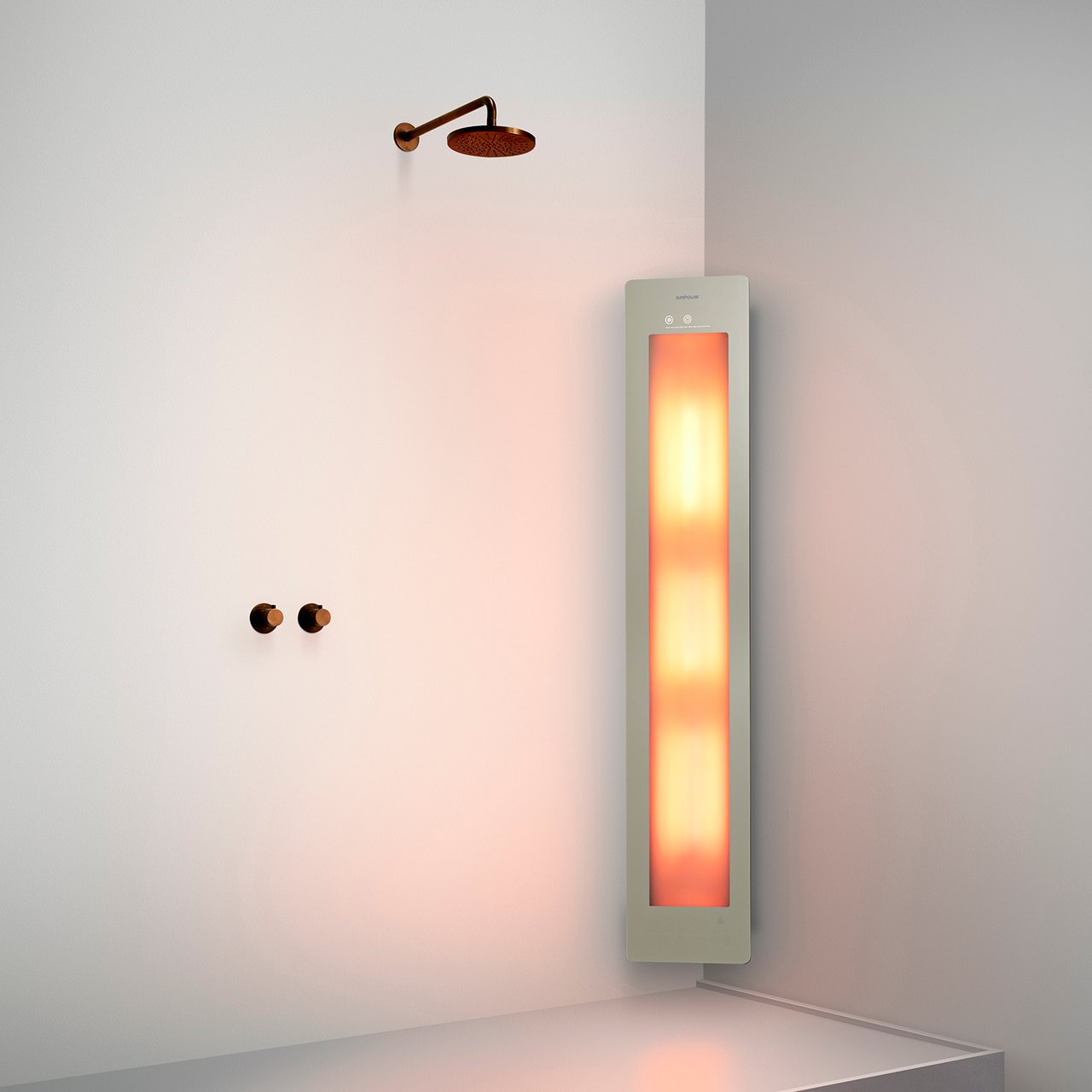 Sunshower One L d'angle en saillie en sand white avec lumière infrarouge
