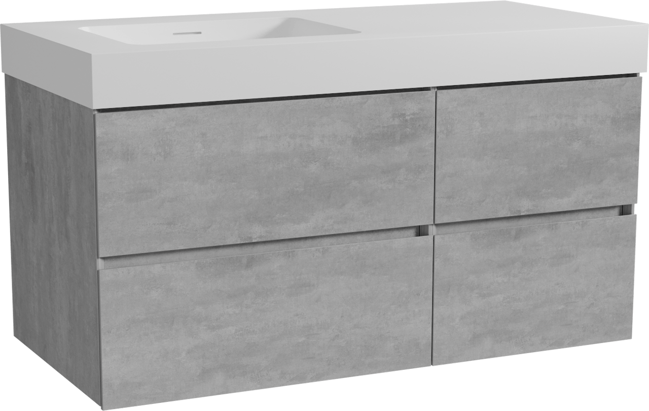 Storke Edge hängendes Möbelstück Set: 110 x 52 cm, Beton dunkelgrau, mit Mata High Waschtisch links, Solid Surface Weiß matt