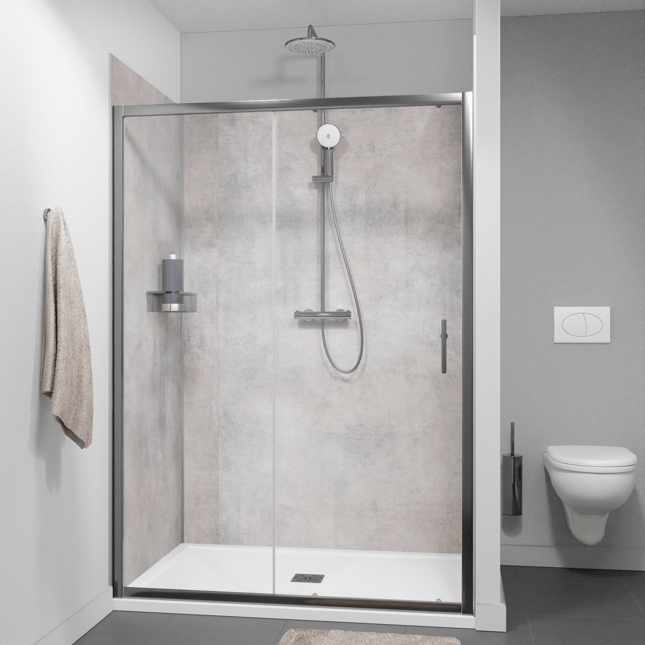 Linie Cadiz Dusche Schiebetür 140 cm x 190 cm Klarglas Brushed Chrome Profil