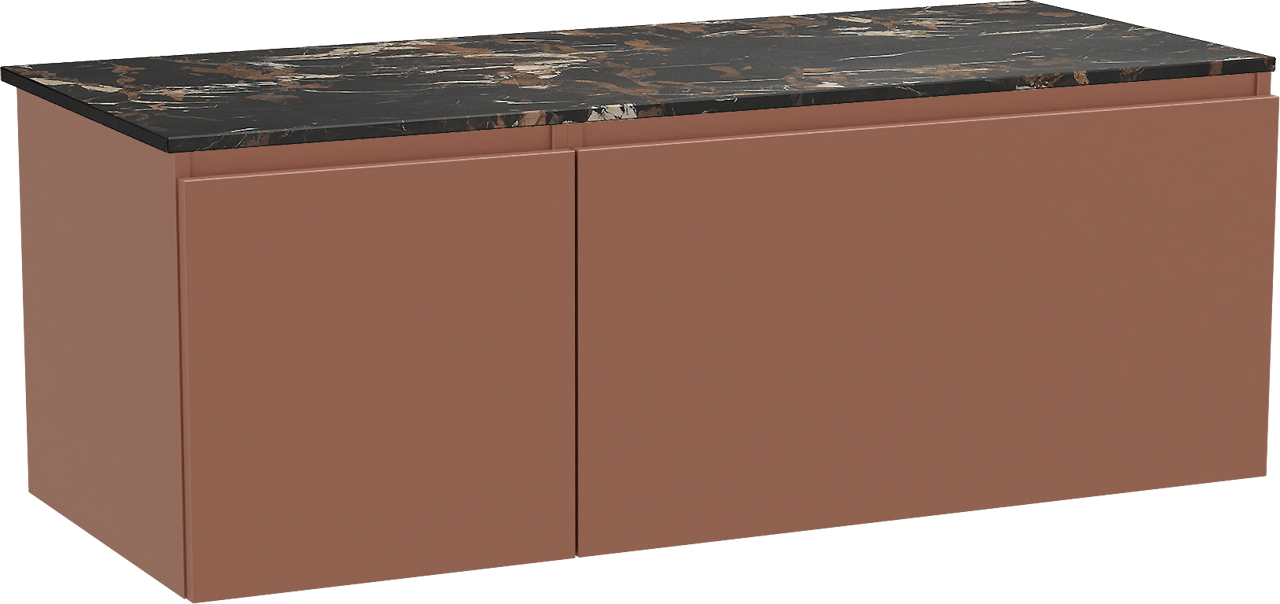 Balmani Sfera by Lucida meuble salle de bains suspendu 135 x 55 cm cotto avec Stretto tablette simple ou double en marbre portoro gold