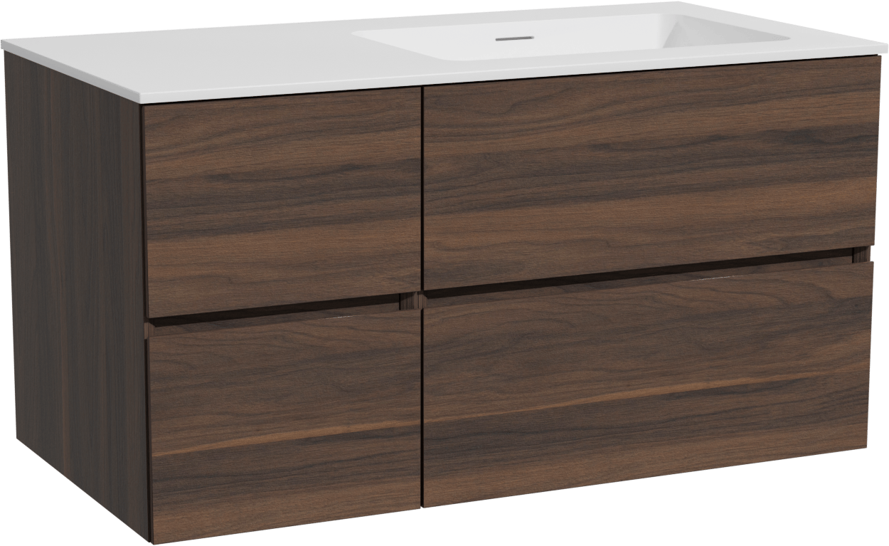 Storke Edge meuble salle de bains suspendu 100 x 52 cm noyer avec Mata vasque asymétrique droite en solid surface blanc mat