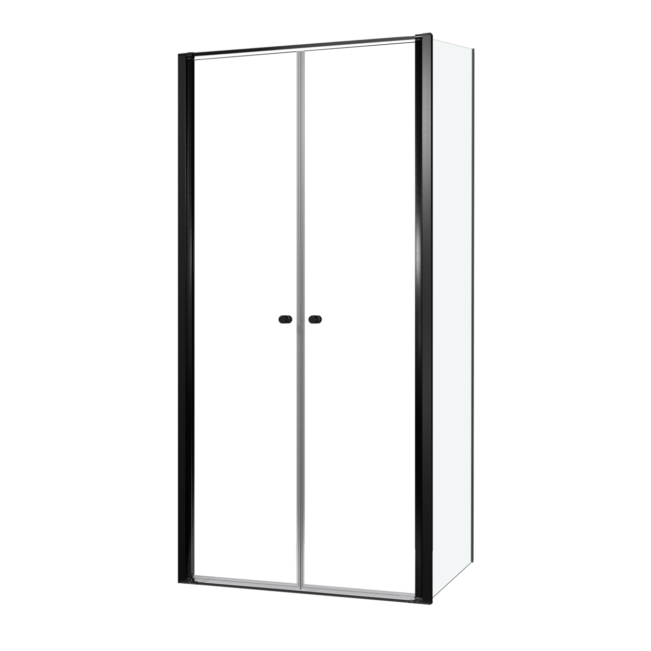 Luca Varess Kuresa douchehoek met pendeldeur met vaste zijwand 100 x 90 x 200 cm helder glas en mat zwarte profielen