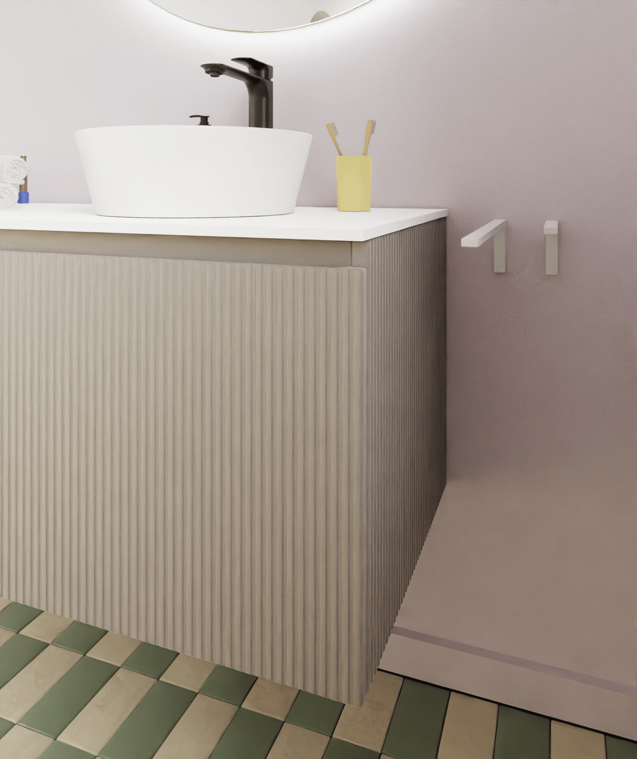 Storke Ribs meuble sous-lavabo suspendu 105 x 52 cm soie grise 2 tiroirs