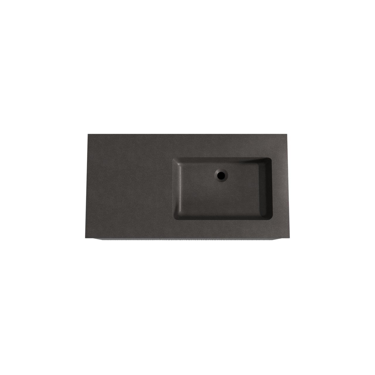 Storke Ribs zwevend badmeubel 100 x 52 cm zwart eiken met Scuro asymmetrisch rechtse wastafel in kwarts mat zwart, Verticale asymmetrische rechte ribbel