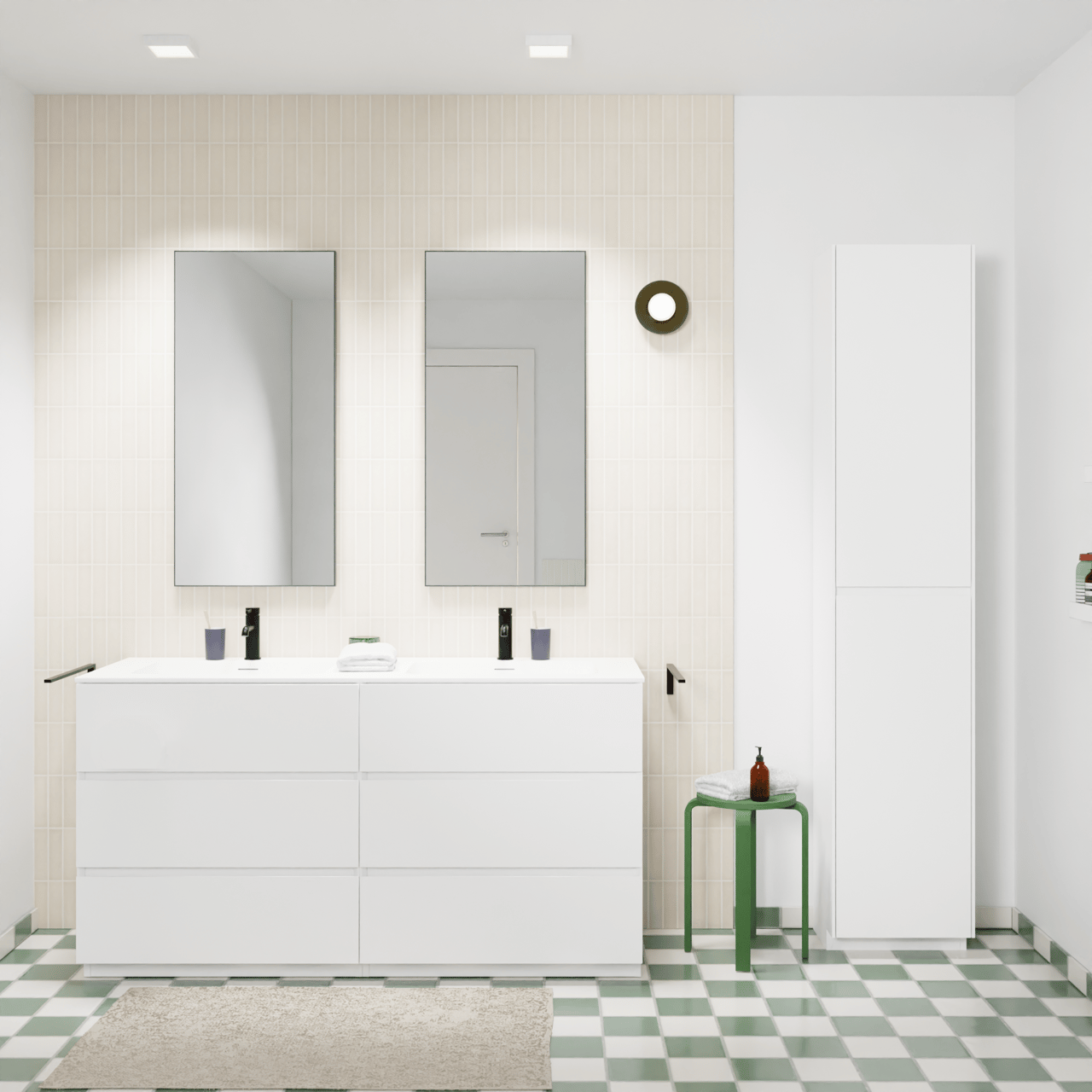 Storke Edge staand badkamermeubel 150 x 52 cm mat wit met Mata dubbele wastafel in solid surface mat wit