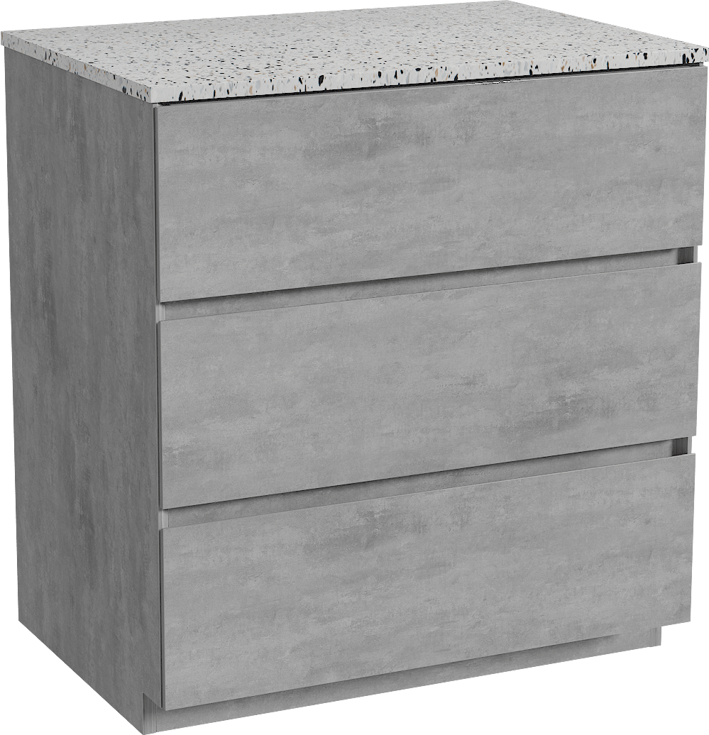 Storke Edge freistehendes Möbelstück Set: 75 x 52 cm, Beton dunkelgrau, mit Tavola Einzel Waschtischplatte, Terrazzo in Weiß/Schwarz matt