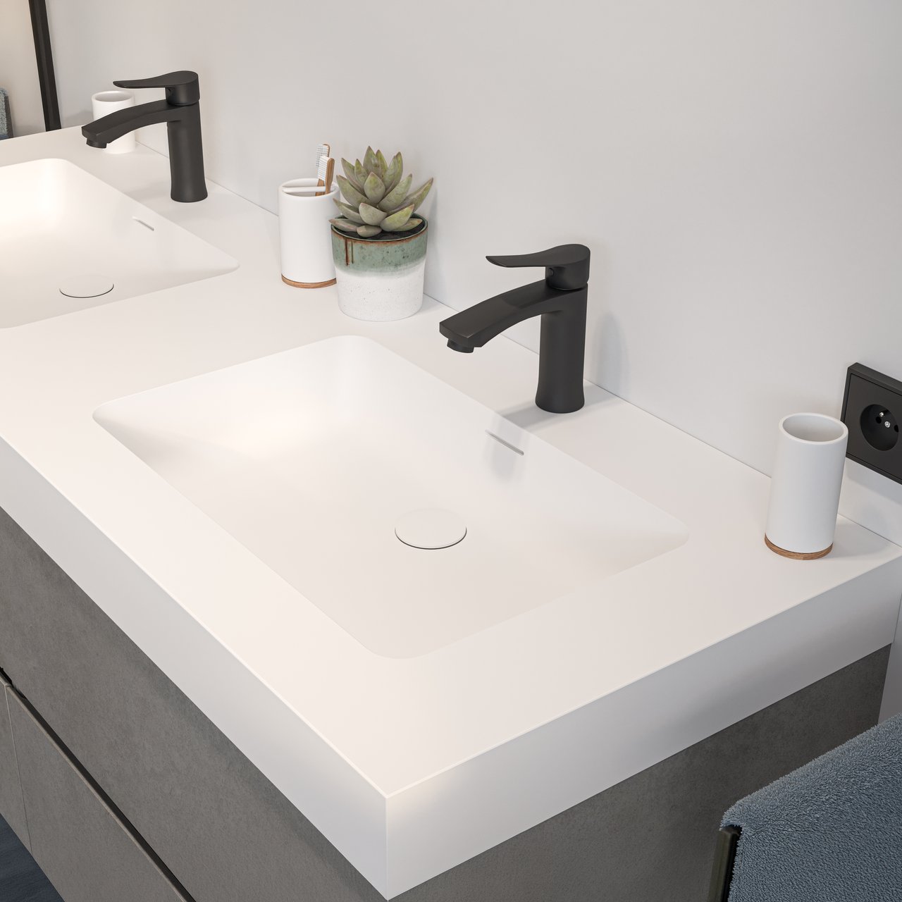 Storke Mata High Doppelwaschtisch, Solid Surface matt, 150 x 52 cm