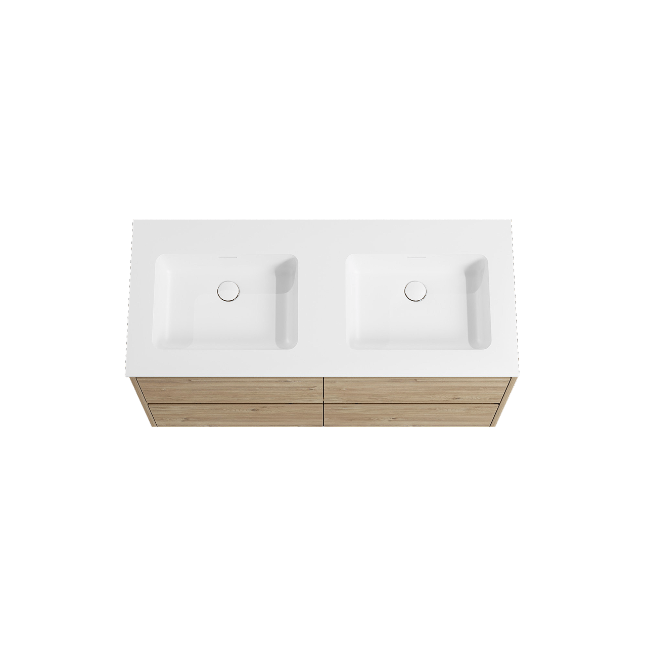 Storke Seda hängendes Möbelstück Set: 120 x 52 cm, Rohe Eiche, mit Mata Doppelwaschtisch, Solid Surface Weiß matt