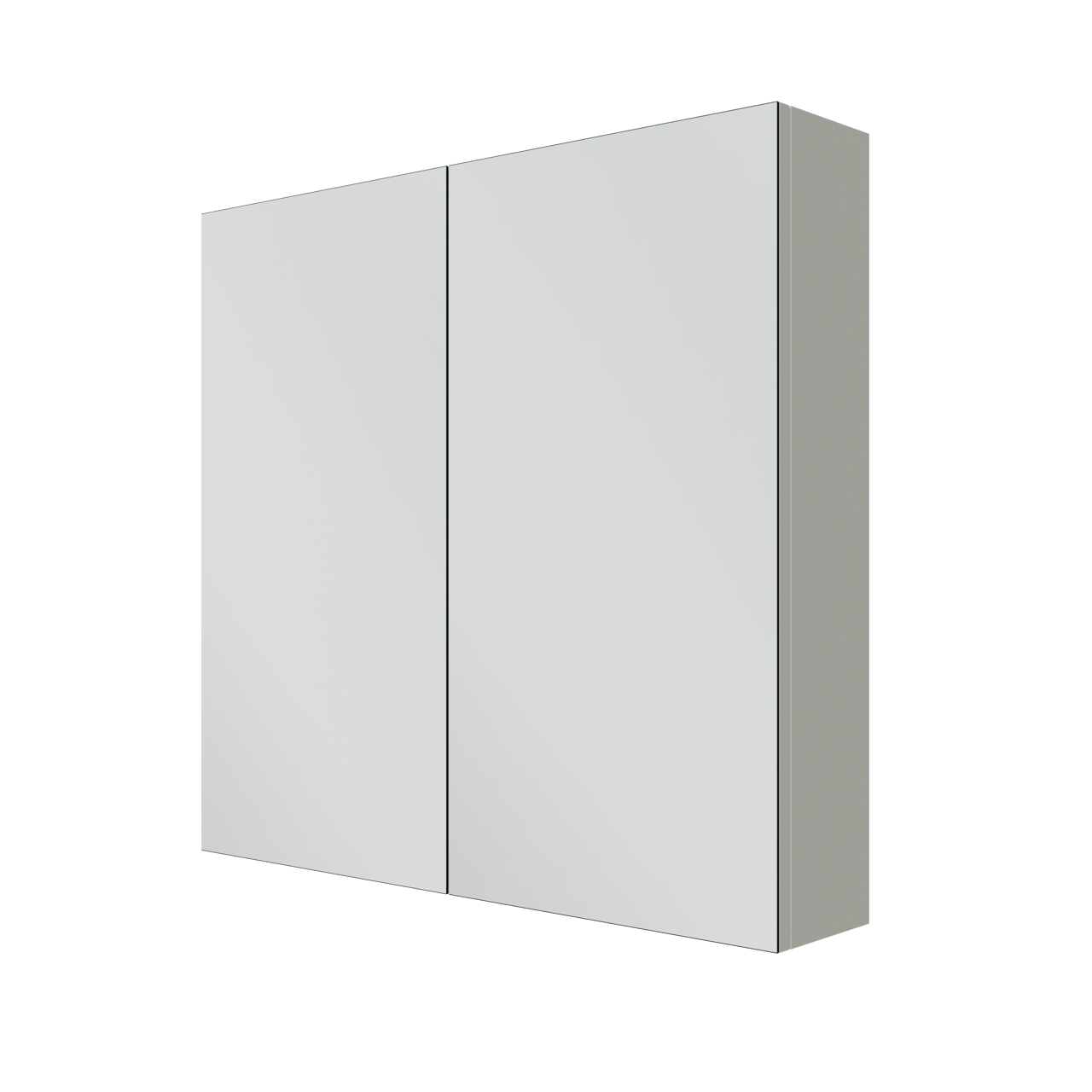 Linie Ribbo zwevend badkamermeubel 80 x 46 cm greige met Vano enkele wastafel in composietmarmer mat wit, Verticale symmetrische ronde ribbel en Montro spiegelkast