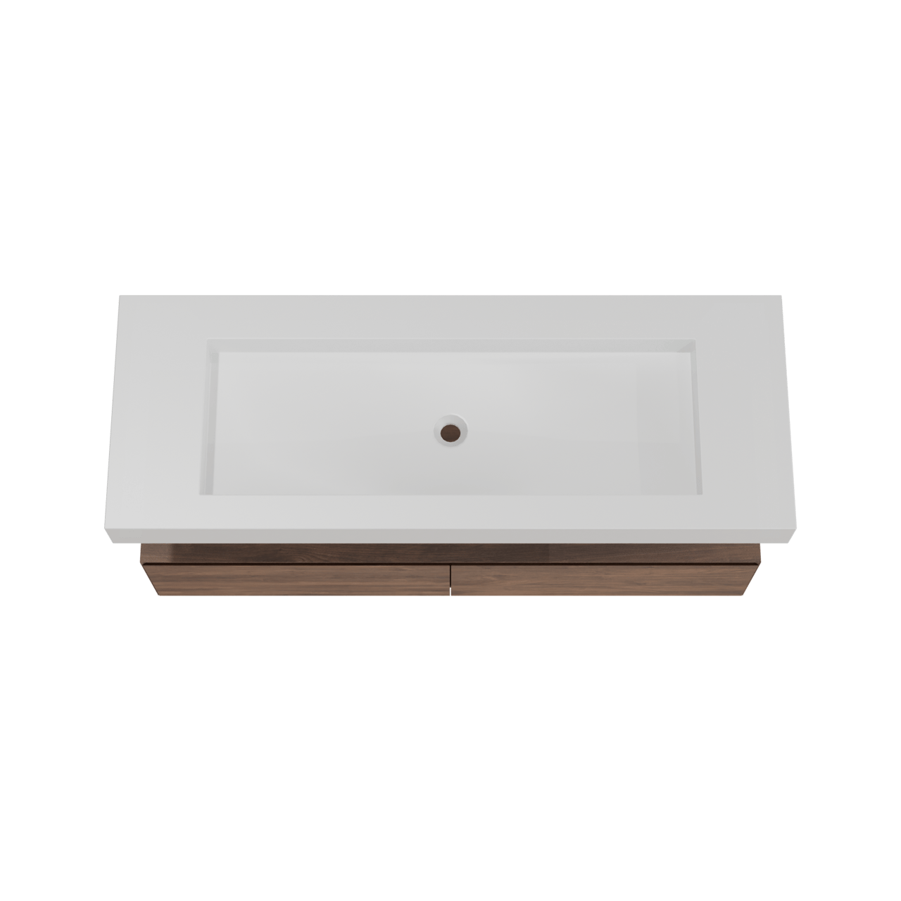 Balmani Mitra Elements hängendes Möbelstück Set: 150 x 55 cm, Amerikanischer Nussbaum mit Modus Einzelwaschtisch für 2 Armaturenlöcher, Solid Surface Weiß matt