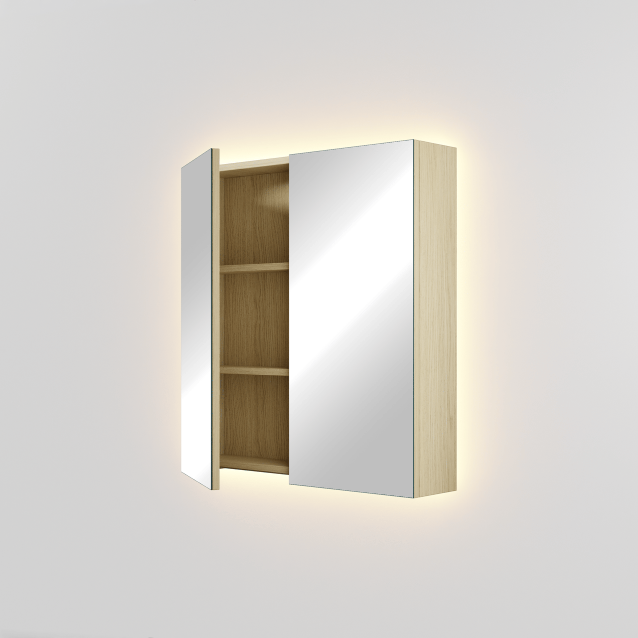 Linie Montro spiegelkast 70 x 75 cm scandinavische eik met spiegelverlichting