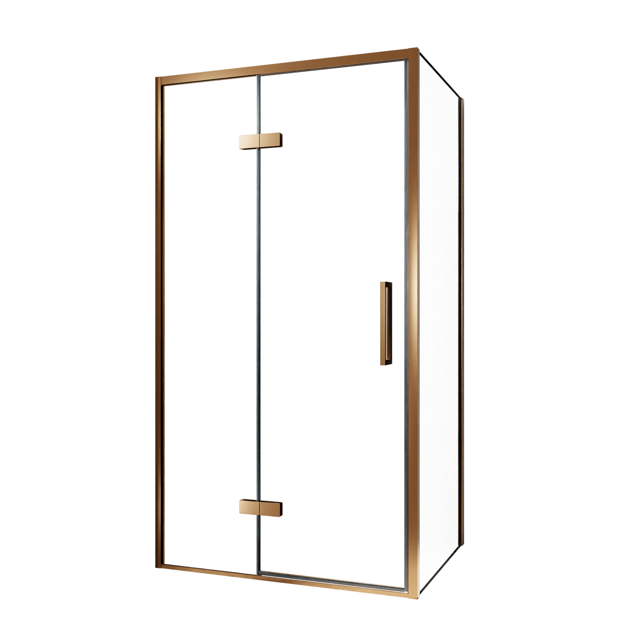 Balmani Senses Design douche en coin avec porte pivotante à gauche et paroi latérale fixe, 100 x 100 cm, Verre transparent, Profil Brushed Rosegold