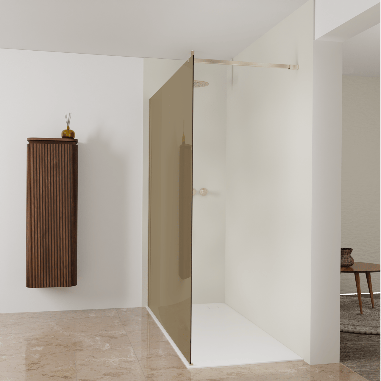 Balmani Modular douche à l'italienne: 180 x 200 cm, Verre bronze, avec coating, Profil Brushed Champagne Gold