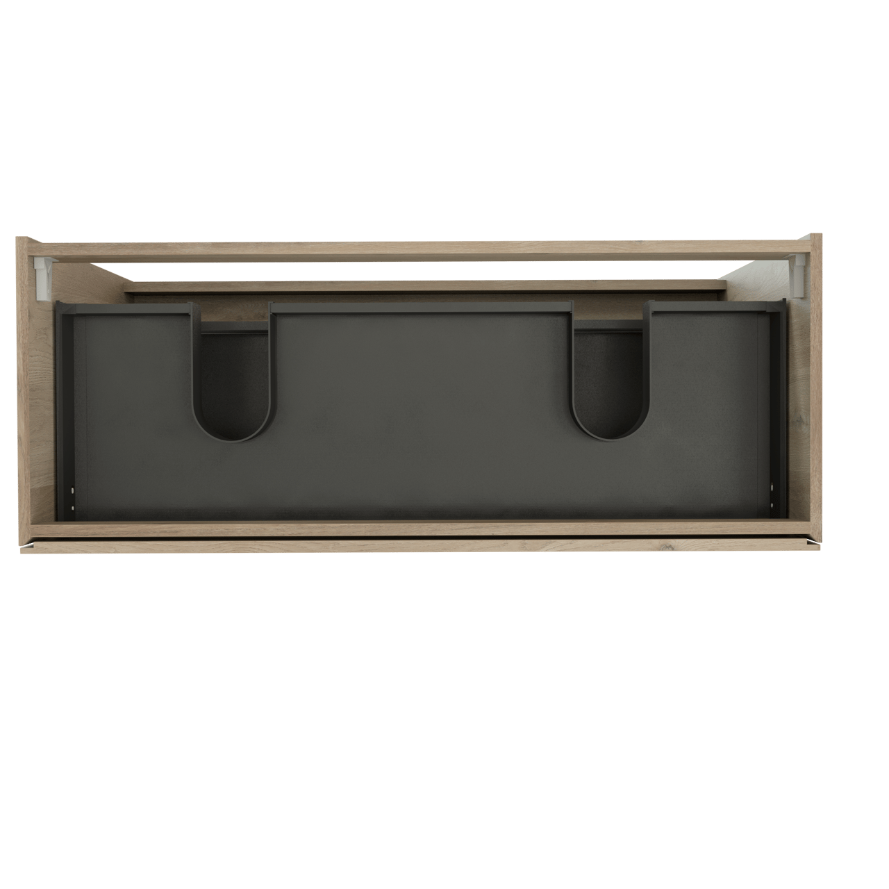 Storke Edge stehender Waschbeckenunterschrank: 120 x 46 cm, Eiche rustikal, 3 Schubladen, 2 Siphonaussparungen