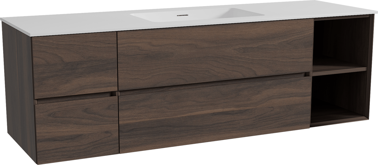 Storke Edge hängendes Möbelstück Set: 165 x 52 cm, Nussbaum, mit Mata Einzelwaschtisch, Solid Surface Weiß matt