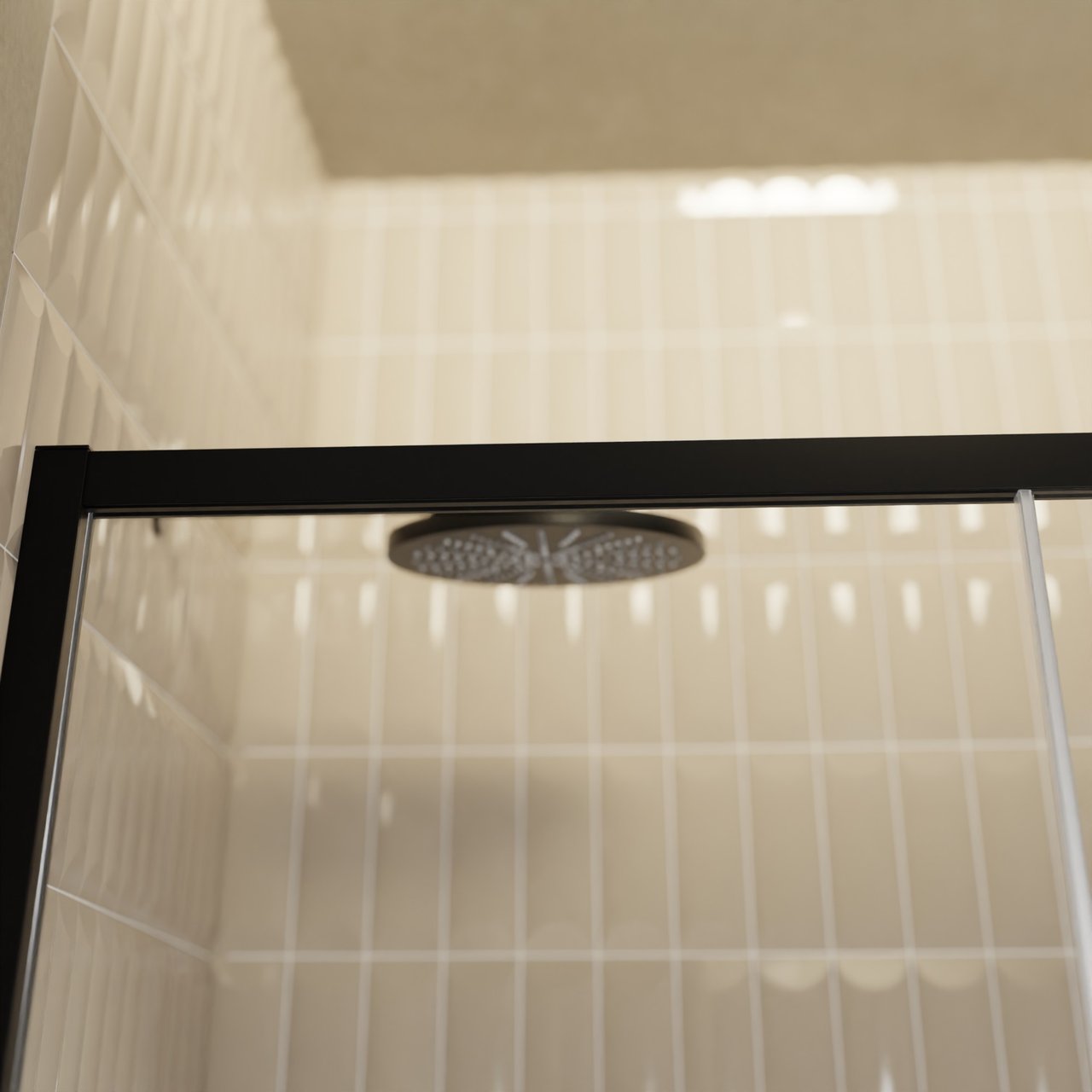 Balmani Senses Design Dusche Schiebetür, umkehrbar, 140 cm x 210 cm, Klarglas, Profil Schwarz