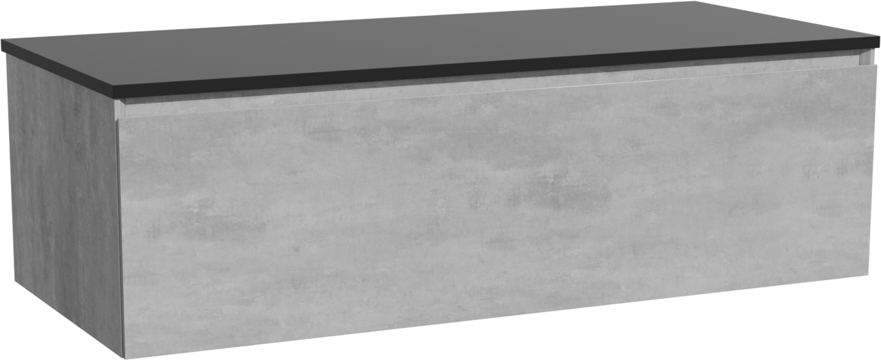 Storke Edge zwevend badmeubel 120 x 52 cm beton donkergrijs met Panton enkel of dubbel wastafelblad in gepoedercoate mdf mat zwart