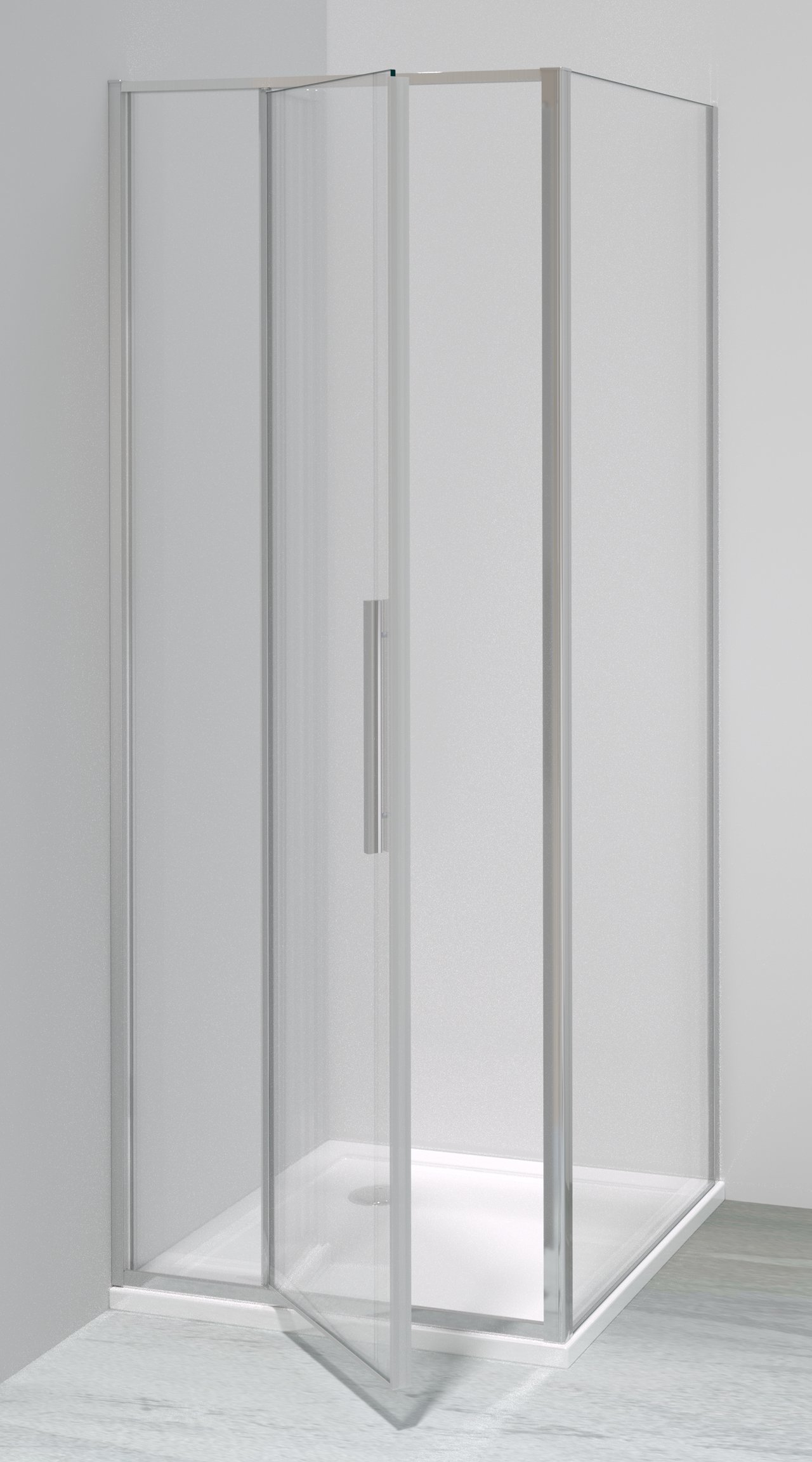 Luca Varess Morano paroi d'angle avec porte pivotante avec 2 panneaux latéraux fixes 80 x 80 cm verre transparent profil chrome brillant