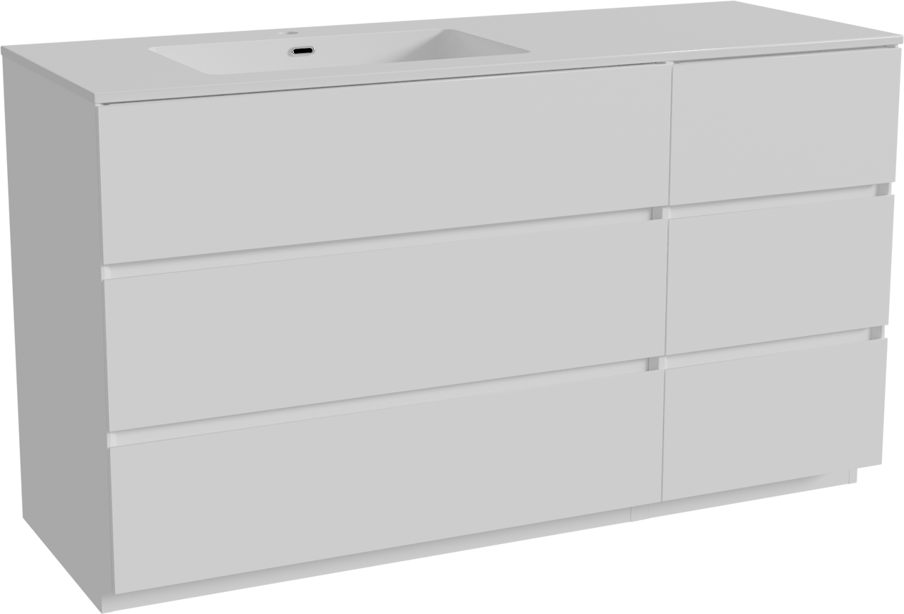Storke Edge meuble salle de bains à poser 140 x 52 cm blanc mat avec Diva plan vasque asymétrique à gauche en marbre composite blanc brillant