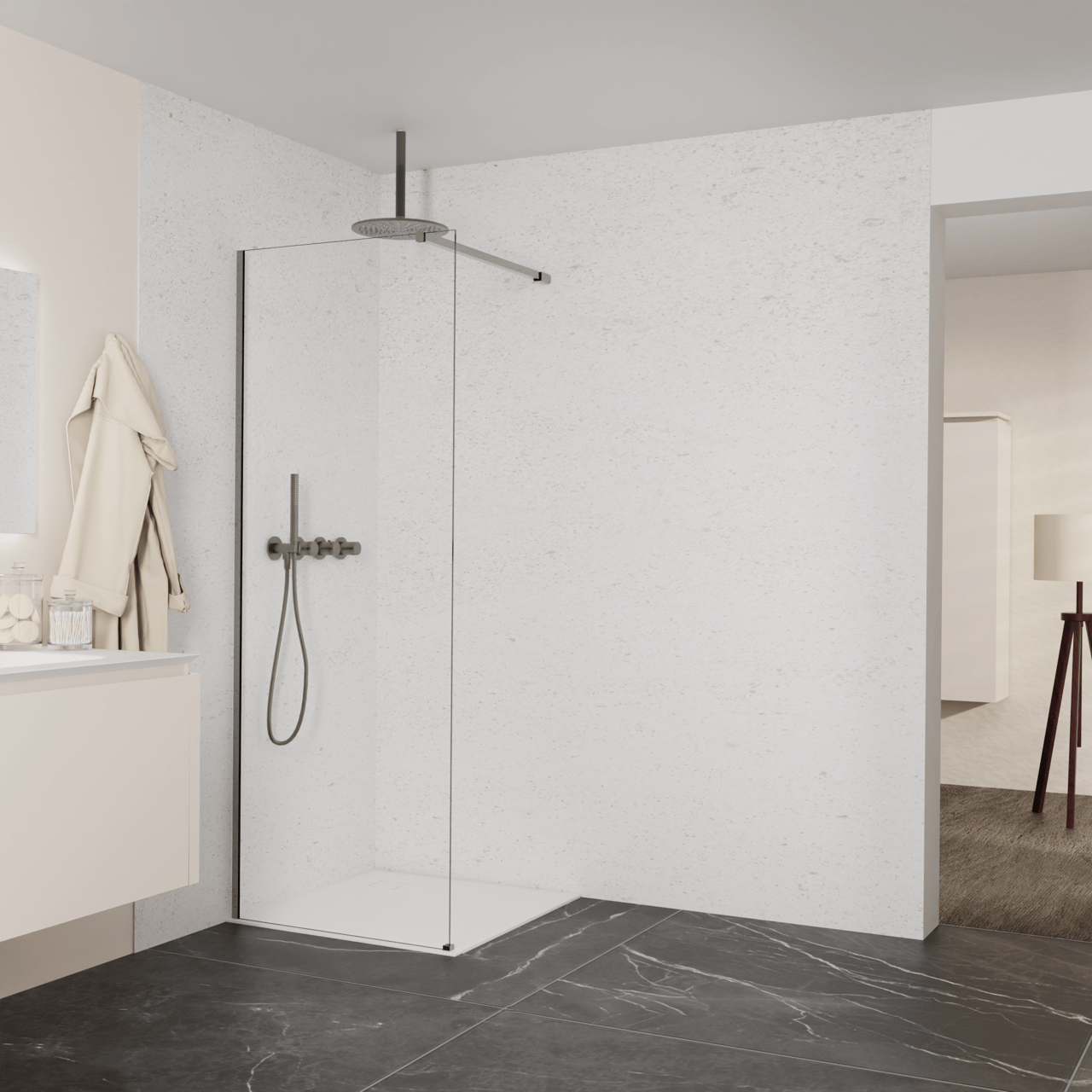 Balmani Modular inloopdouche: 80 x 200 cm, Helder glas, Brushed GunMetal profielen