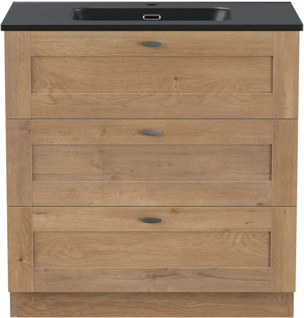 Linie Classo staand badkamermeubel 80 x 46 cm natuur eik met Baro enkele wastafel in porselein mat zwart