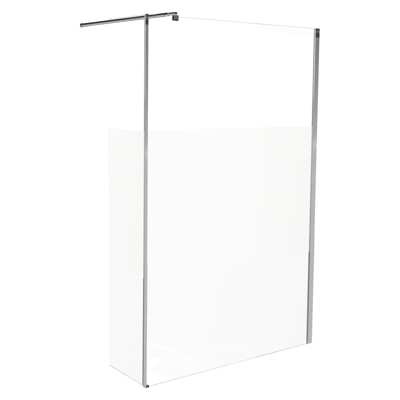 Linie Walk-In Dusche: Feste Seitenwand, 100 x 200 cm, Klarglas mit satiniertem Streifen, Chrom Profil, glänzend