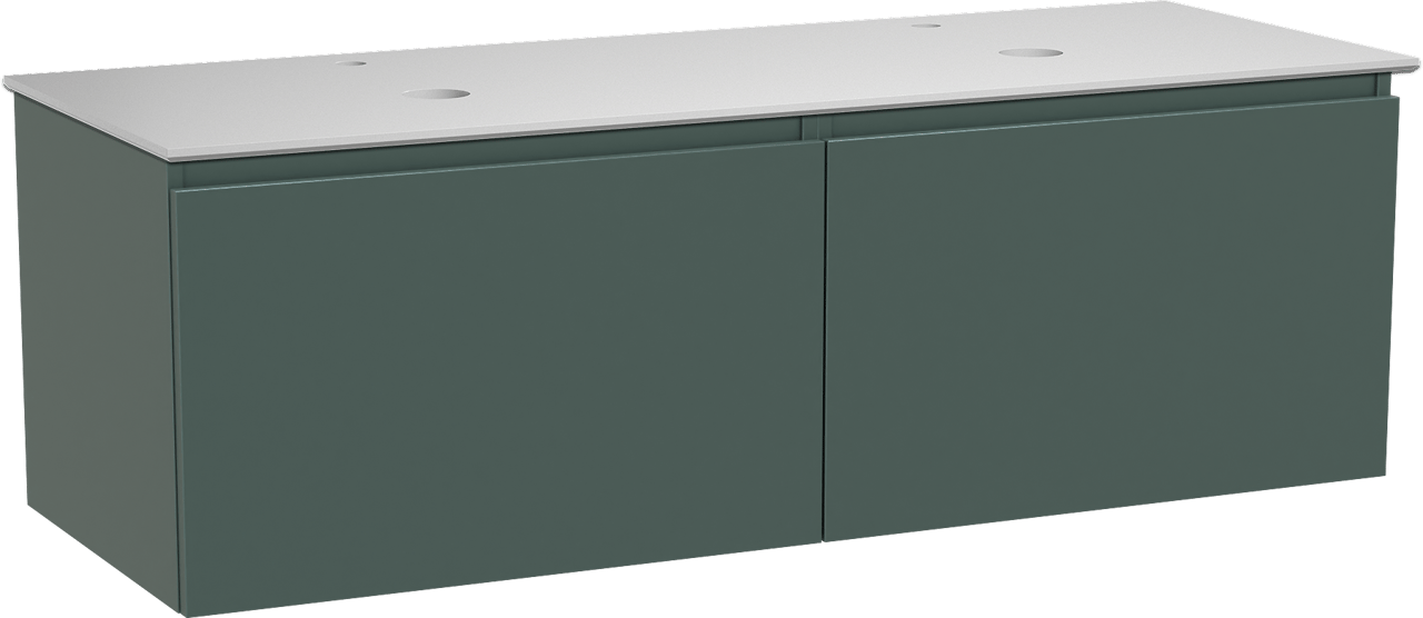 Balmani Sfera by Lucida meuble salle de bains suspendu 150 x 55 cm forest avec Facetta tablette double en solid surface blanc mat