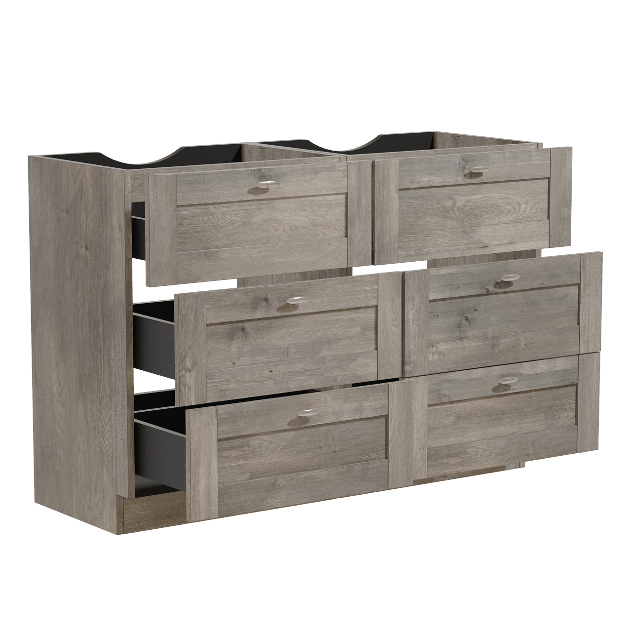 Linie Classo meuble sous-lavabo a poser 120 x 46 cm chêne gris 6 tiroirs 2 découpés de siphon