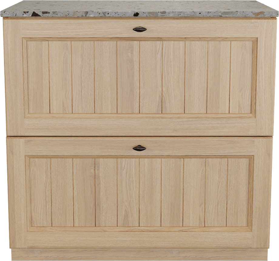 Balmani Lemon freistehendes Möbelstück Set: 90 x 55 cm, Naturbelassene Eiche Furnier, mit Stretto Einzel Waschtischplatte, Terrazzo in Greige